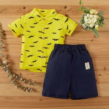 

PatPat 2020 New Summer 2-piece Baby / Toddler Boy Stylish Moustache Print Shirt and Shorts Set for Baby Boy