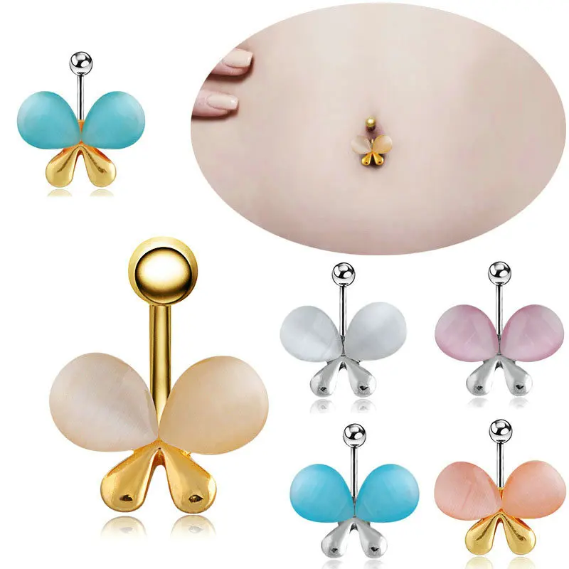 

1pc Butterfly Shaped Belly Bar Cut Belly Button Ring Stainless Steel Navel Bar Body Piercing Jewelry