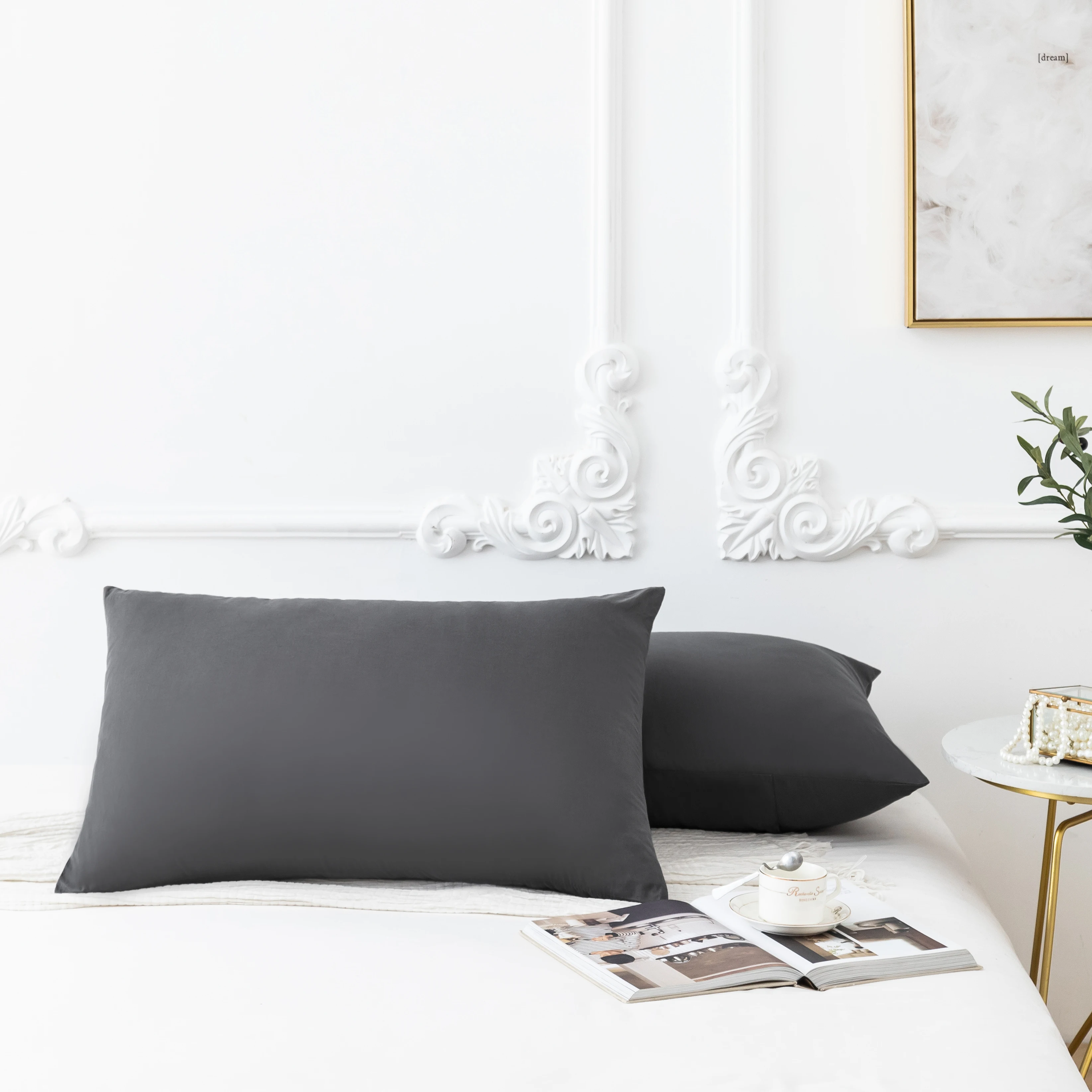 Pack de 2 fundas de almohada 40x80cm 50x75cm Funda de almohada de alta calidad con cremallera 100% microfibra en gris