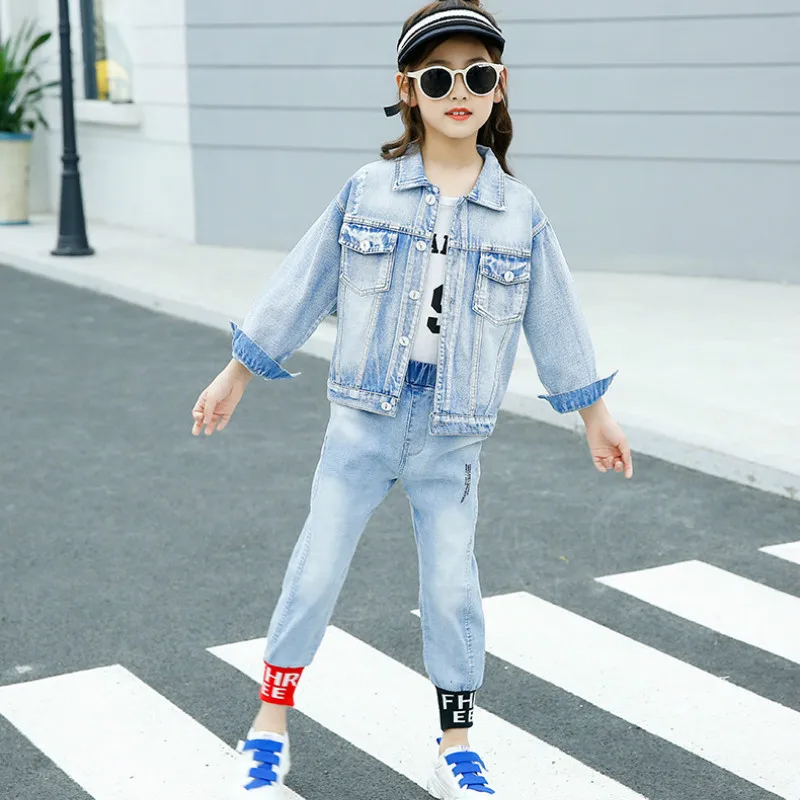 

Girls and Boys Two-piece Denim Sets Spring Autumn 2019 Children Cowboy Long Sleeve Blue Jacket and Pants Kids Casual Outfits