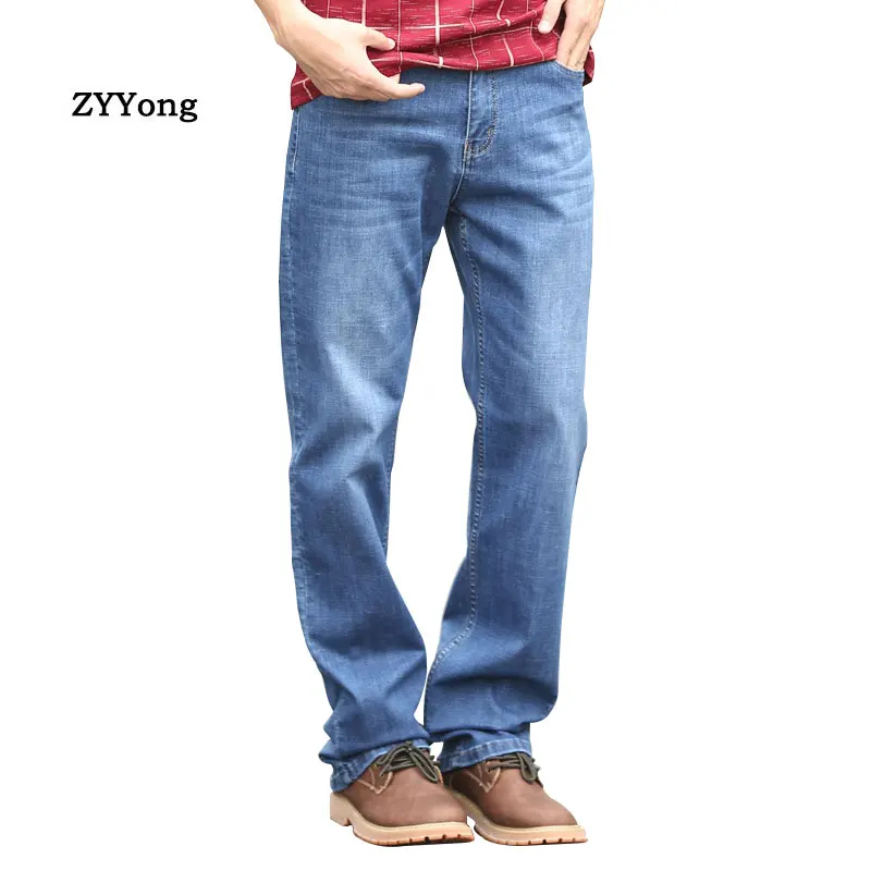 

Men Straight Baggy Large Size Jeans Business Casual Washed Denim Pants Male Hiphop Skateboarder Jeans Blue Wide Leg Jeans