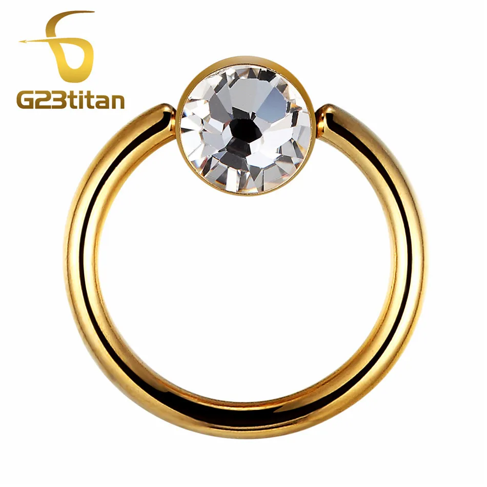 Gold G23titan 10 шт. в партии хрустальное кольцо с круглым камнем 6 8 10 мм носовая перегородка пирсинг ушей сосков кольца - Окраска металла: Gold