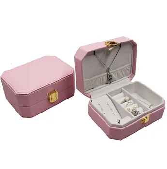 

Original Pu Leather Jewelry Box Earrings Necklaces Watch Rings Bracelet Organizer 2 layer Pink White Portable Storage Cases
