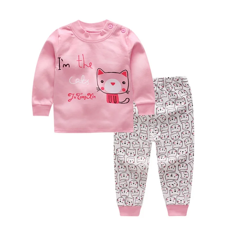 Осенний комплект одежды с рисунком для маленьких мальчиков и девочек, блузка с длинными рукавами, Топы+ штаны, одежда для сна, пижама - Цвет: D