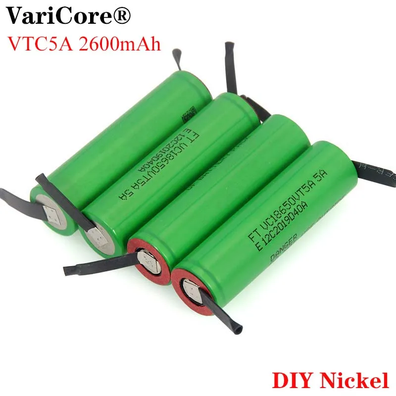 Литиевая батарея VariCore VTC5A 2600 мА · ч 18650 30 А разряд VC18650VTC5 + никелевые пластины