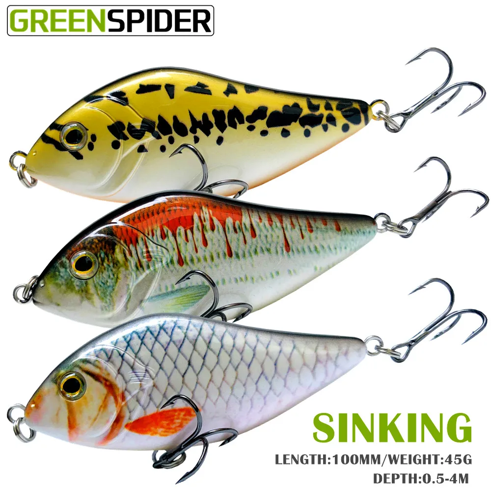 GREENSPIDER Brand Slow Sinking Jerkbait Fishing Lure 100MM 45G Slider Swim Action Hard Body Jerk Bait for Pike Musky | Спорт и