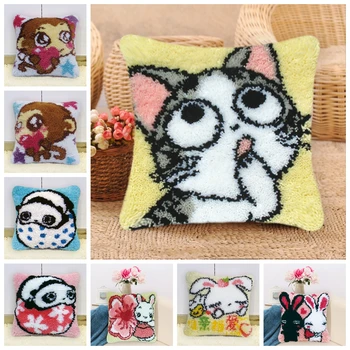 

Cartoon Animals Smyrna Knooppakket Klink Haak Kleed Bloemen Cross Stitch Pillows Borduurpakket Kussen Embroidery Do It Yourself