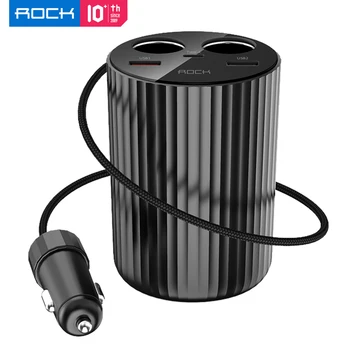 

ROCK Dual USB Car Charger Type C QC4.0 PD3.0 100W 2 Cigarette Splitter Fast Charging For iPhone Xiaomi 5A QC3.0