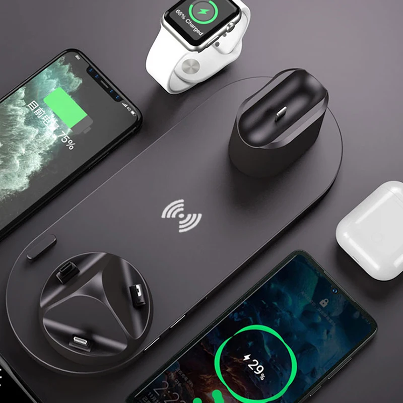 6 in1 10W Wireless Charger Stand Dock for iPhone 11 Pro Xs Max 8 X Fast Wireless Charging for Apple Watch 5 4 3 2 Airpods Pro 2