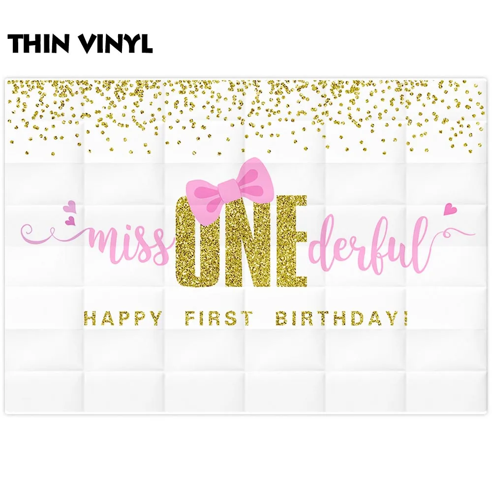 Allenjoy Girl Wallpaper Miss One Derful Bow Glitter Golden Dot White Backdrop Decor Princess Happy First Birthday Party Banner