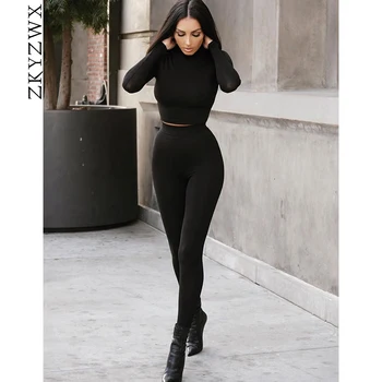 

ZKYZWX 2 Piece Set Women Tracksuit Crop Top and Pants Sweat Suits Festival Clothing Sexy Club Outfits Two Piece Matching Sets