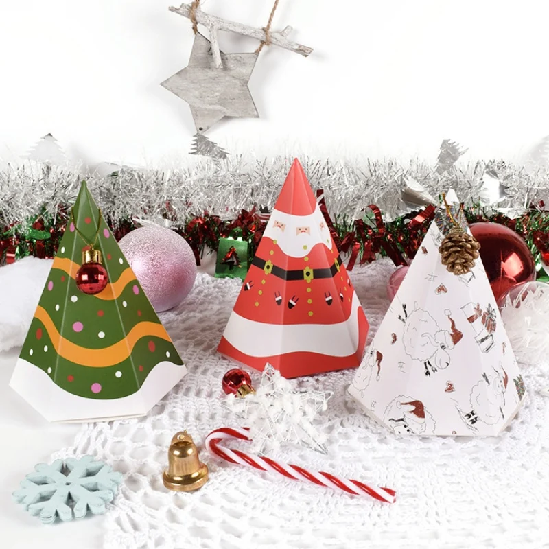 

50Pcs Merry Christmas Hexagon Shape Candy Box Bag Christmas Tree Gift Box Paper Box Gift Bag Container Supplies Navidad
