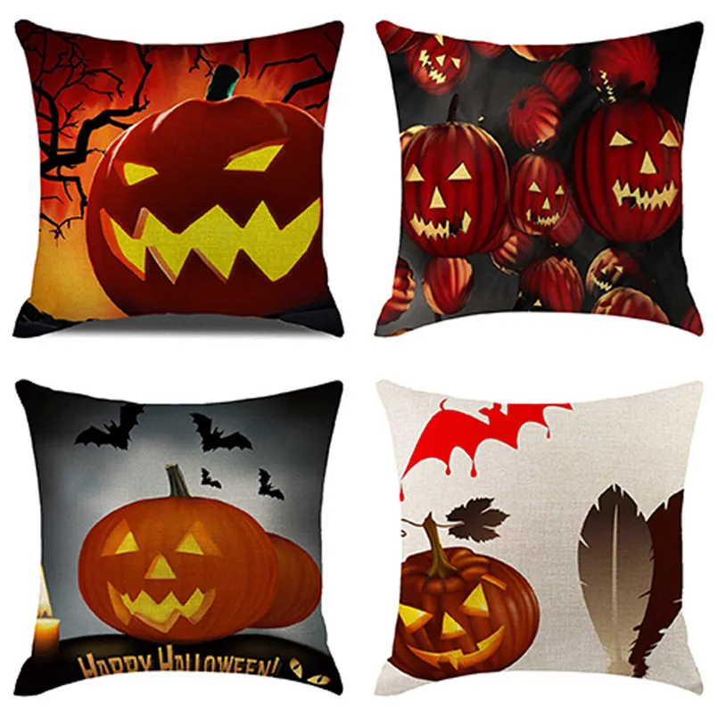 4 шт. Хэллоуин Тыква льняная наволочка квадратная наволочка 45x45 см Fate Dakimakura Satijnen kussenslop 30S17