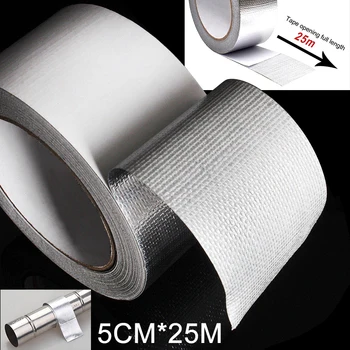 

1pc 25M Fiber Glass Aluminum Foil Exhaust Pipe Heat Insulation Wrap Tape Self-adhesive For Packaging Line Fuel Line Engine Cover