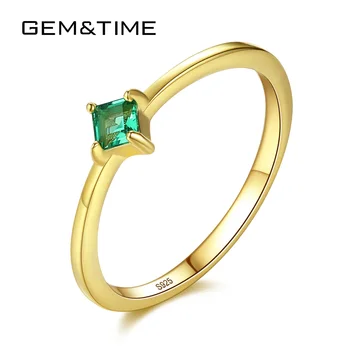 

Gem&Time Delicate VVS Emerald Square Gemstone Ring 925 Sterling Silver Rings For Women Fine Jewelry Bague Anillos Mujer SR0081