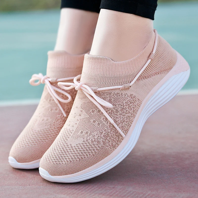 Spring Woman Sneakers Breathable Flying Weaving Solid Casual Mesh Round Toe Female Fashion Sport Shoes Girls Running Trainers