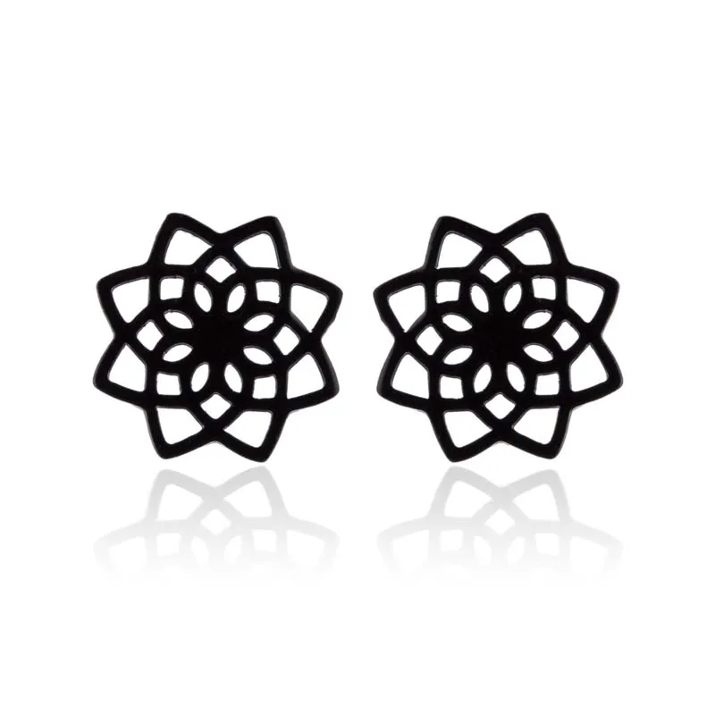 

Stainless Steel Cute Black Color Lotus Flower Small Stud Earrings Charm Flower Earrings for Women Kids Jewelry Gift