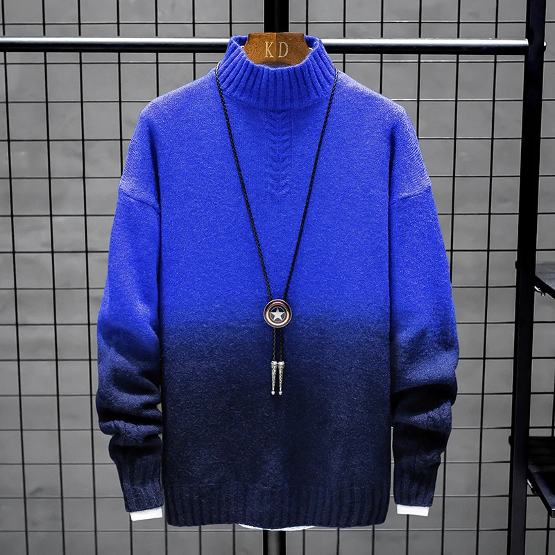 Новинка, зимний мужской Рождественский свитер, кашемировый трикотаж, Мужская водолазка, толстые теплые свитера наивысшего качества, мужские пуловеры, верхняя одежда - Цвет: Синий