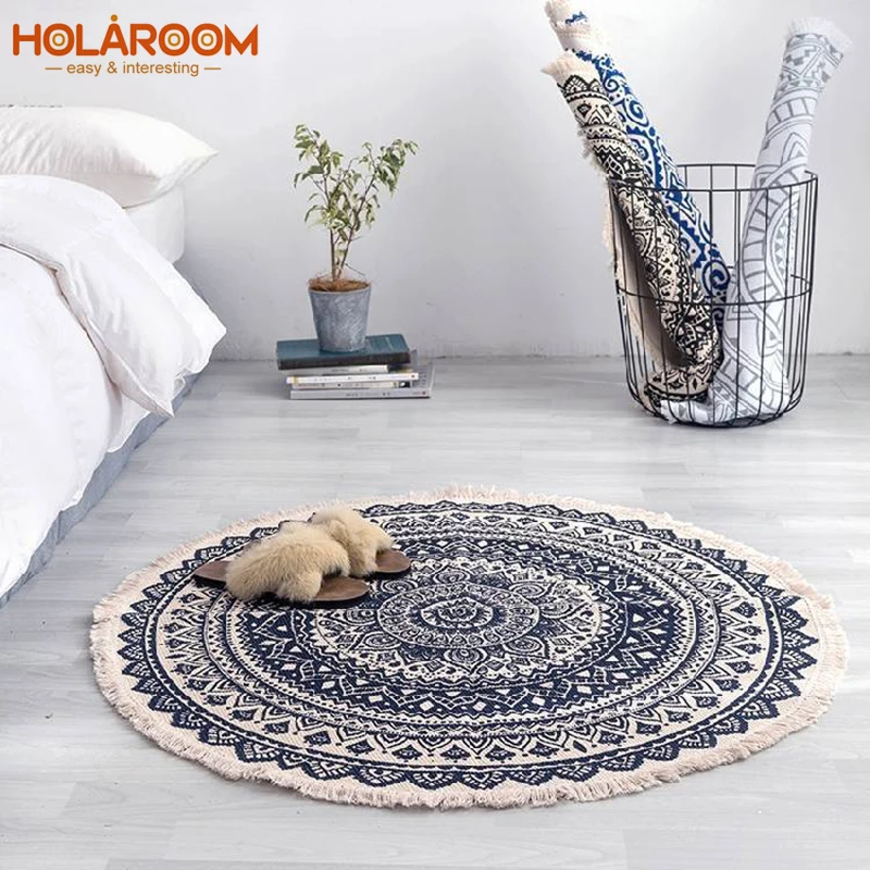 Mandala Round Mat Bedroom Carpets Cotton Linen Doormat Geometric