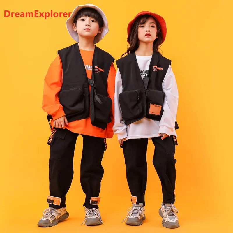 

Boys Hip Hop Vest Girls Sweatshirt Joggers Child Street Dance Cargo Pants Kids Tracksuit Jazz Streetwear Costumes Clothes Sets