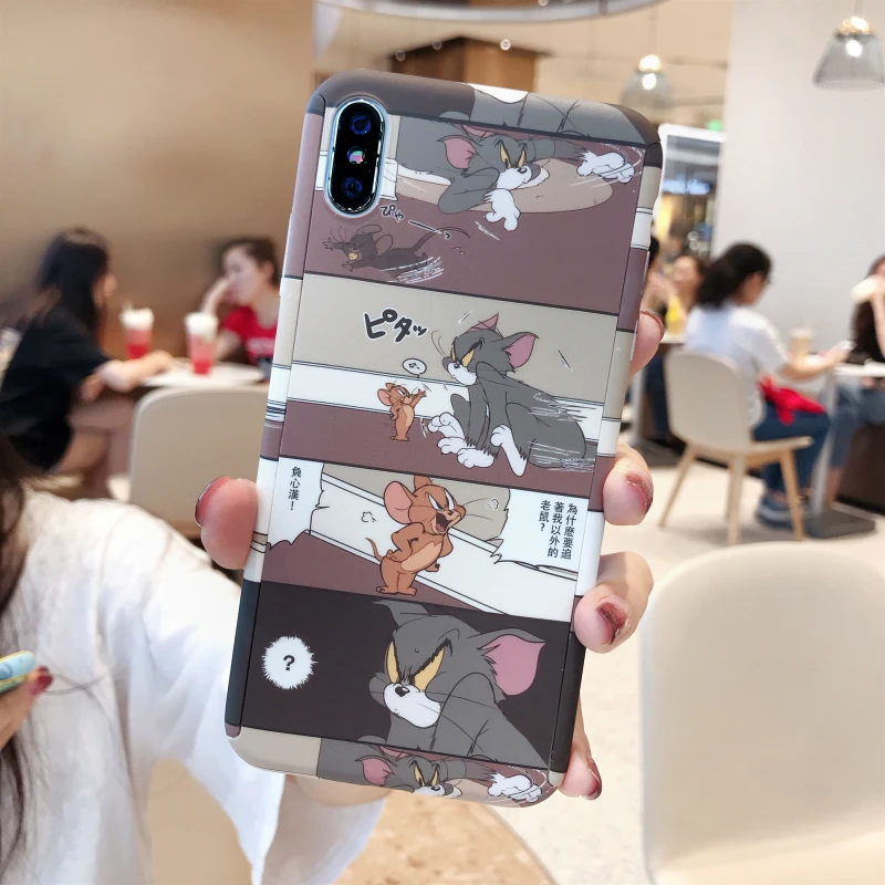 

Cute Cartoon Pattern Case For iPhone XS MAX XR X 7 8 Plus Cute Cat and Mouse 360 Full Protection Cover For iPhone 6 6S Plus 5 5S SE Bag