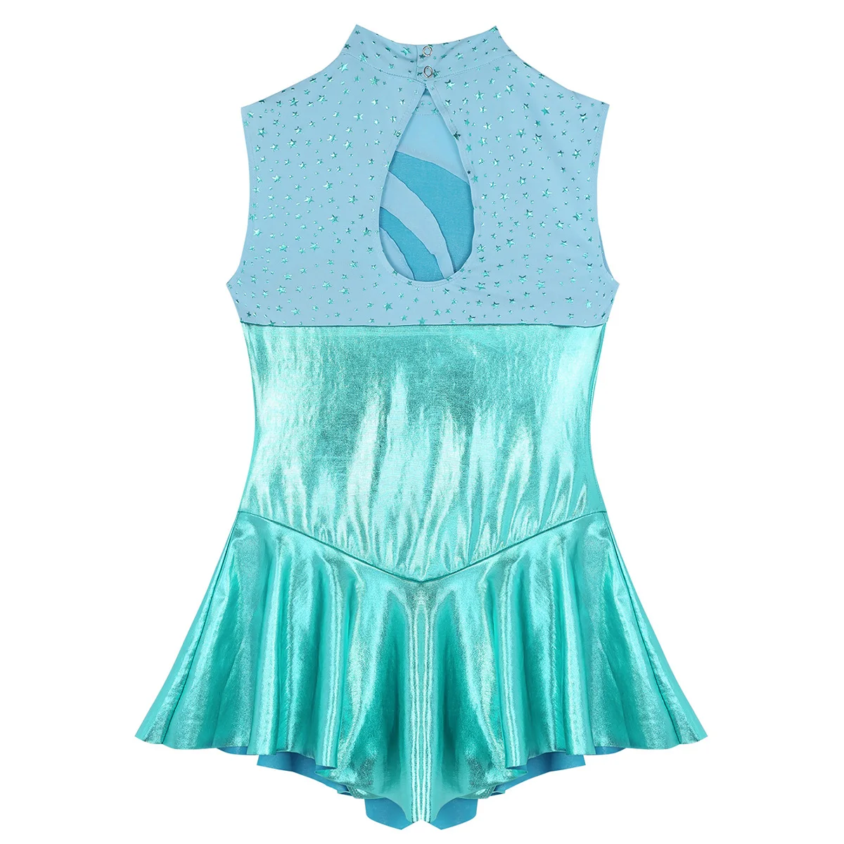 Adults Shiny Metallic High Neck Sleeveless Figure Skating Dress Women Ballet Gymnastics Leotard Dance Competition Costume