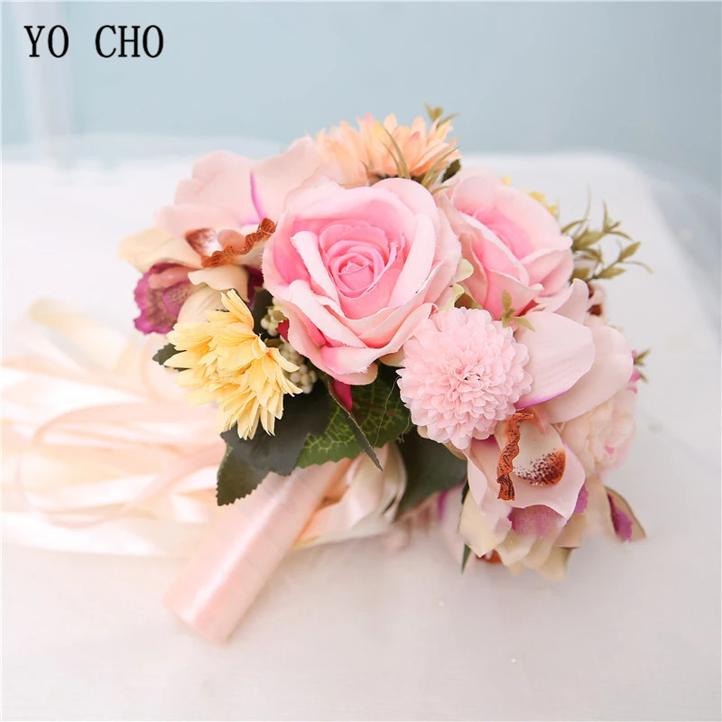 Йо Чо искусственные розы свадебный букет для невесты Свадебные цветы Свадебные букеты Шелковый букет невесты Свадебные аксессуары