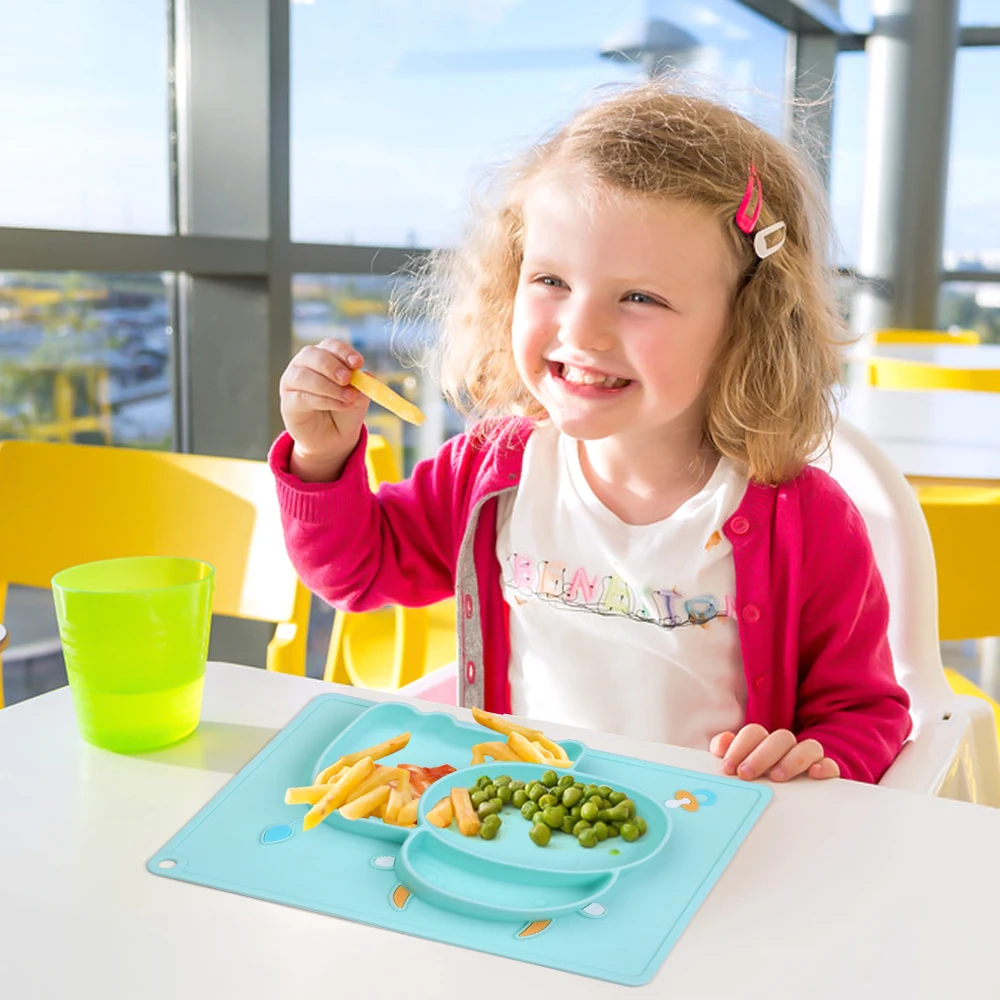 Baby Silicone Dining Plates Cartoon Whale Crab Toddler Tableware Set Children Feeding Bowl Spoon Fork Kids Anti-fall Dishes