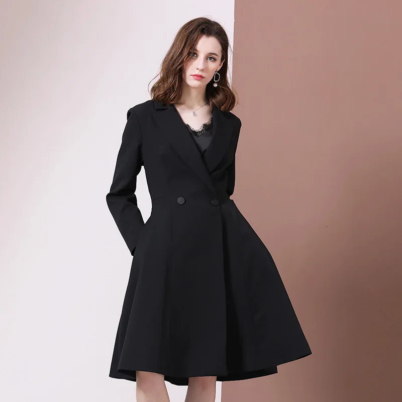 

Long sleeve Elegant Blazer Dress Women 2020 Autumn Winter Suit Jacket Coat Slim Dresses Female Black Knee Length Office Lady
