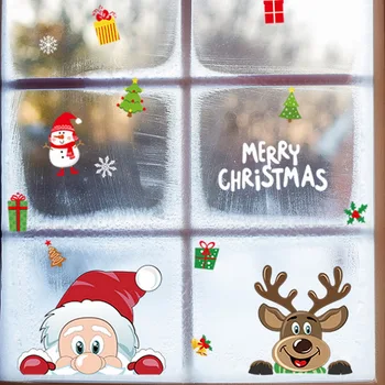 

2021 Christmas Santa Claus Reindeer Electrostatic Stickers for Glass Window Xmas Snowflakes DIY Sticker Design Decor Home Decals