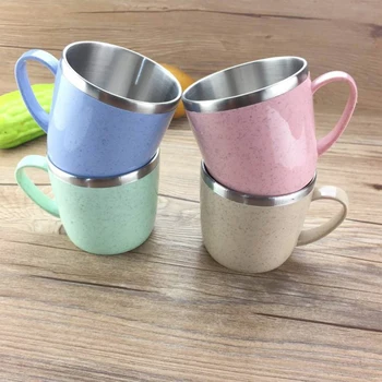

New Creative Mini Kids Mug 304 Stainless Steel Coffee Mug Tea Cup For Children Drinkware Wheat Straw Water Cup Tea Mug
