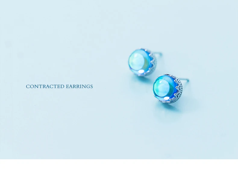 Modian Luxury Charm Blue Opal Crown Stud Earrings Fashion Elegant 925 Sterling Silver Crystal Jewelry For Women S925 Female Gift