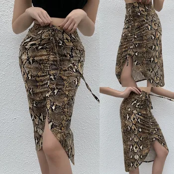 

2020 Skirts Women Spring Snake Print High Waist Slim Fork Opening Medium-length Skirt Summer Fashion Lady Club Skirts Mujer