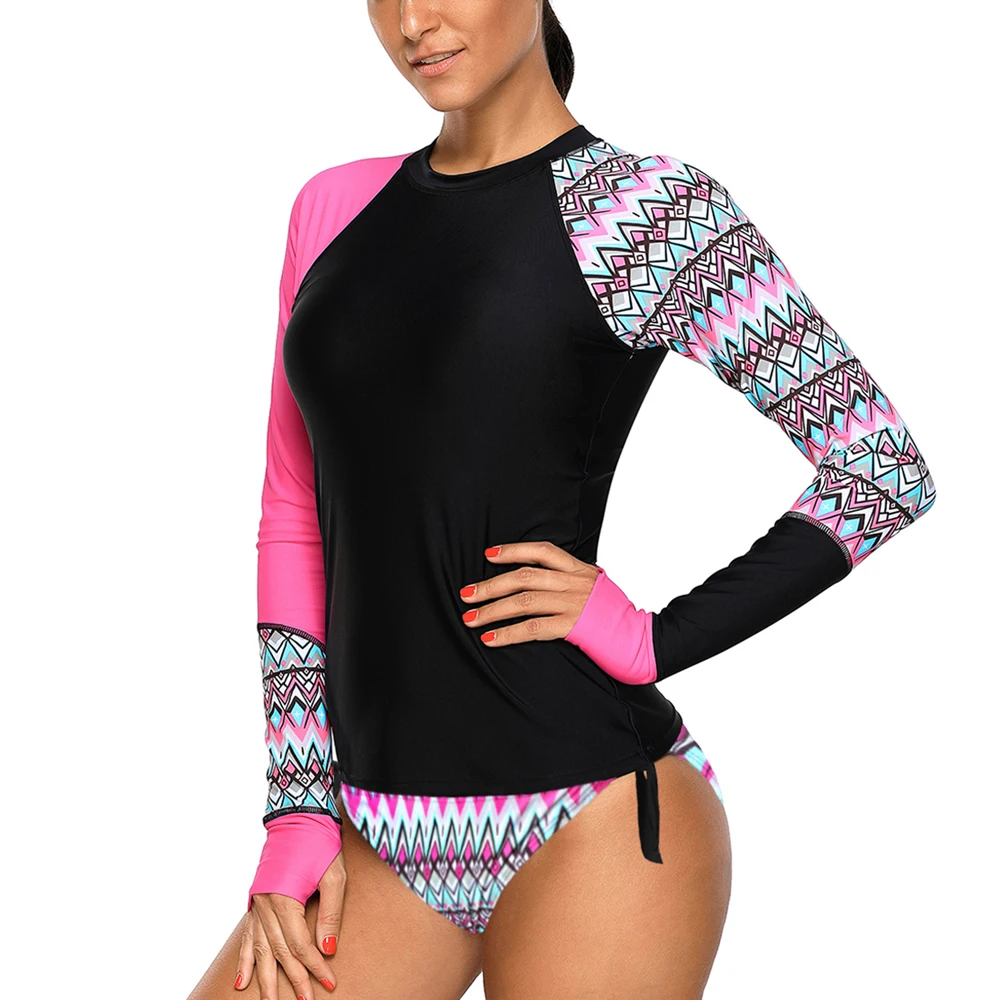 Lu's шикарный женский длинный рукав Rashguards треугольный купальный костюм с длинными рукавами купальник бикини купальный костюм