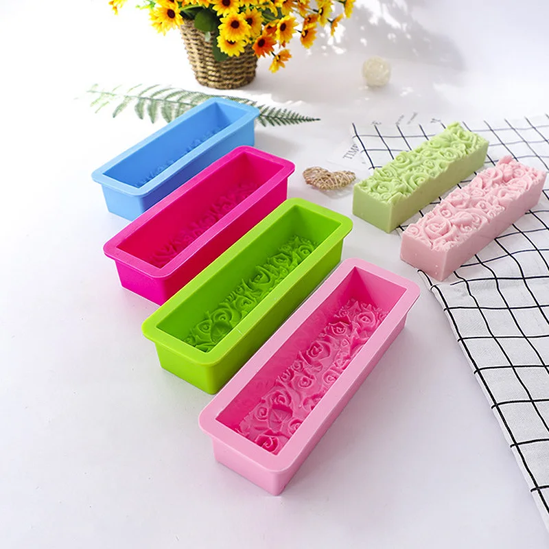 Description Picture 4 of itemRectangular Rose Flower Silicone Soap Mold Flexible Toast Loaf Cake Chocolate Fondant Mould Handmade Soaps Making Tool