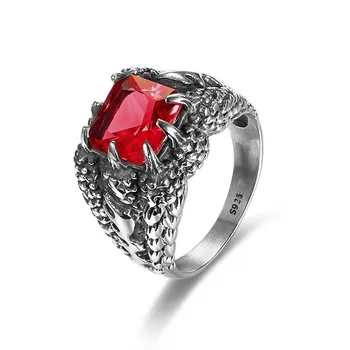 

S925 Silver European and American Vintage Men's Eagle Claw Gem Ring