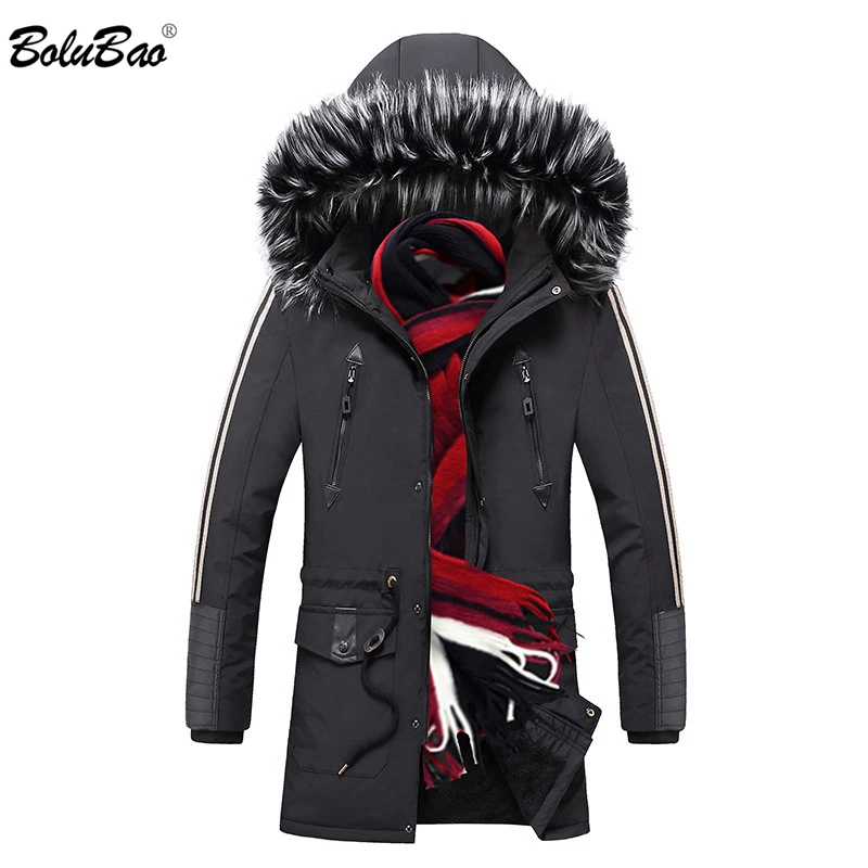 

BOLUBAO Winter Men Thermal Thick Parka Coat Man Solid Color Warm Hooded Parkas Male Multi Pocket Parkas Fur Collar Coat