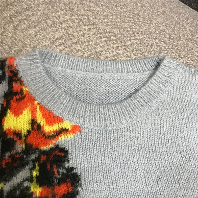 Роскошный брендовый дизайнерский вязаный пуловер для женщин, винтажный жаккардовый вязаный свитер с круглым вырезом и контрастной цветной вышивкой