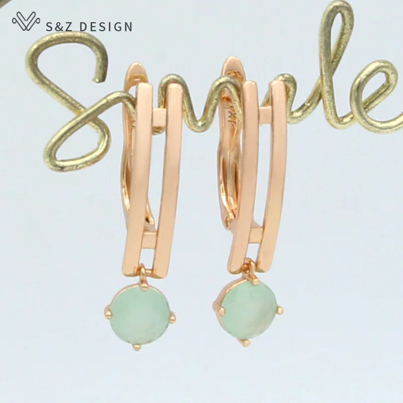 S&Z DESIGN New Fashion Round Cubic Zirconia Dangle Earrings For Women Wedding Gold Color Jewelry Gift