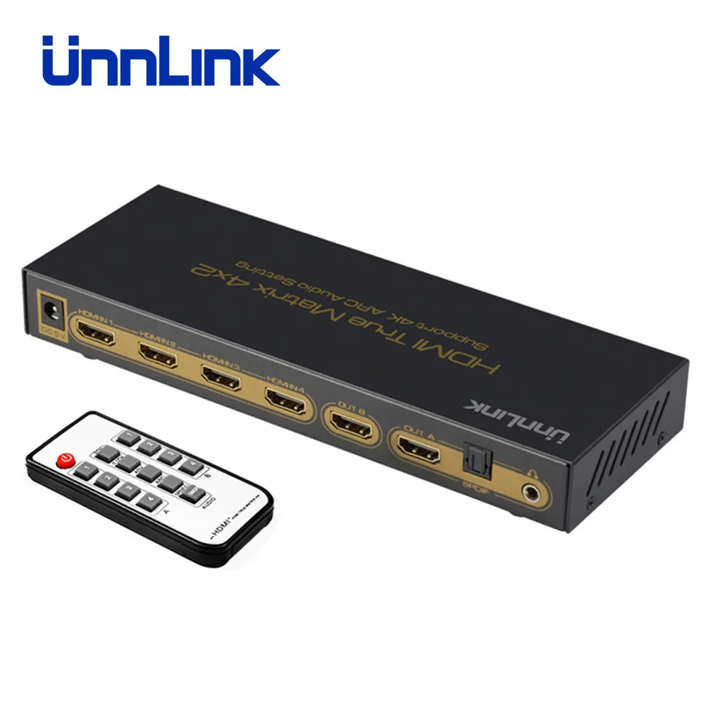 Unnlink HDMI Matrix 4X2 UHD 4 k @ 30Hz сплиттер переключатель аудио экстрактор HIFI 5 1 SPDIF Toslink + 3 мм