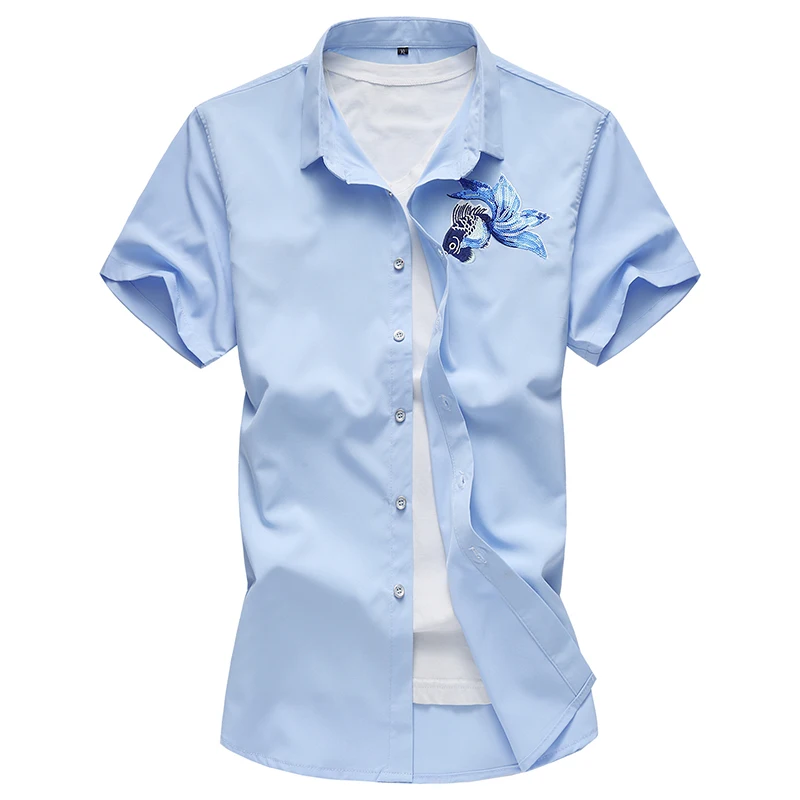 

2020 Men Clothing New Summer New Men's Short-sleeved Shirt Casual Male Slim 3D Embroidered Brands Shirt Plus Size 6XL 7XL