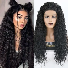 RONGDUOYI, Черные Кудрявые синтетические парики на кружеве для женщин, длинные волосы из высокотемпературного волокна, бесклеевой парик для косплея, часть