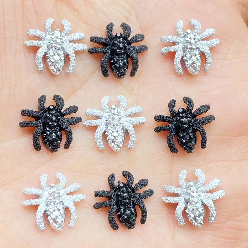 50pcs   Mini Spider Flat back Resin Cabochons Rhinestone Crystal Strass  For Clothes Jewelry Bag Making DIY Crafts 13mm