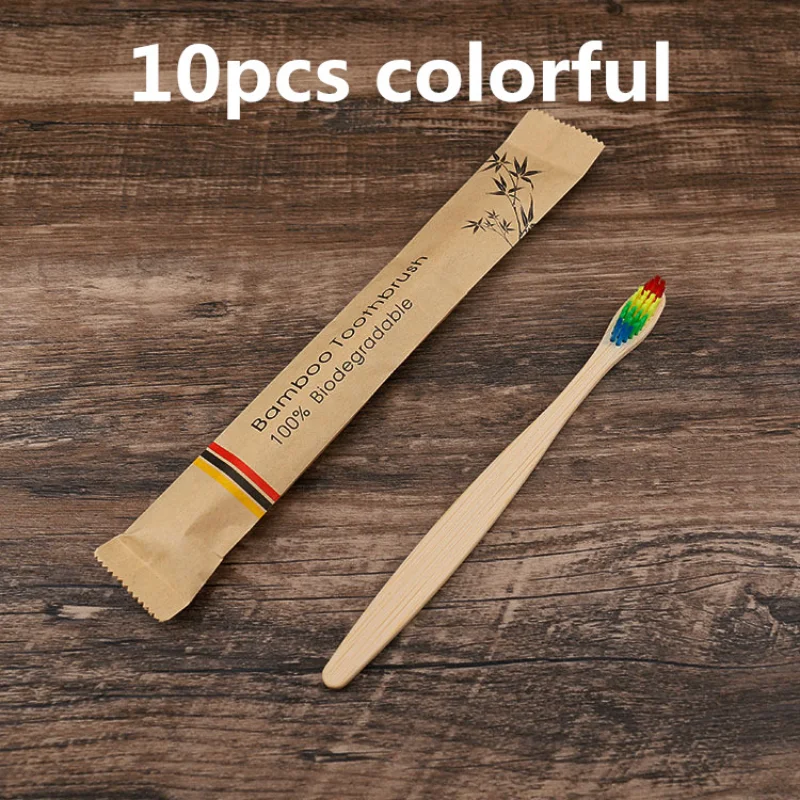 Eco-Friendly Bamboo Toothbrush Set – 10 Colorful Soft Bristle Brushes