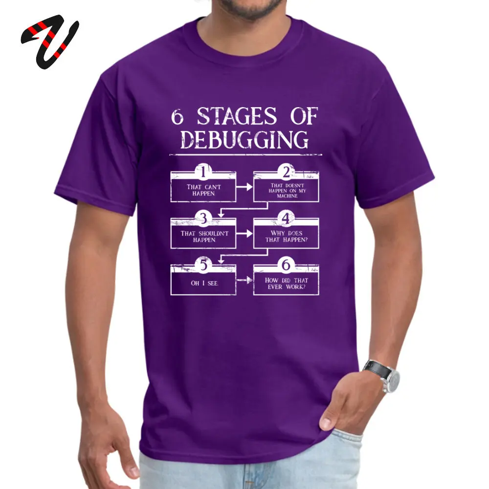 StagesOfDebuggingComputerProgramming Pure Cotton Mens Tops T Shirt Street Mother Day T-Shirt Brand New O-Neck Clothing Shirt 6_Stages_Of_Debugging_Computer_Programming_102 purple