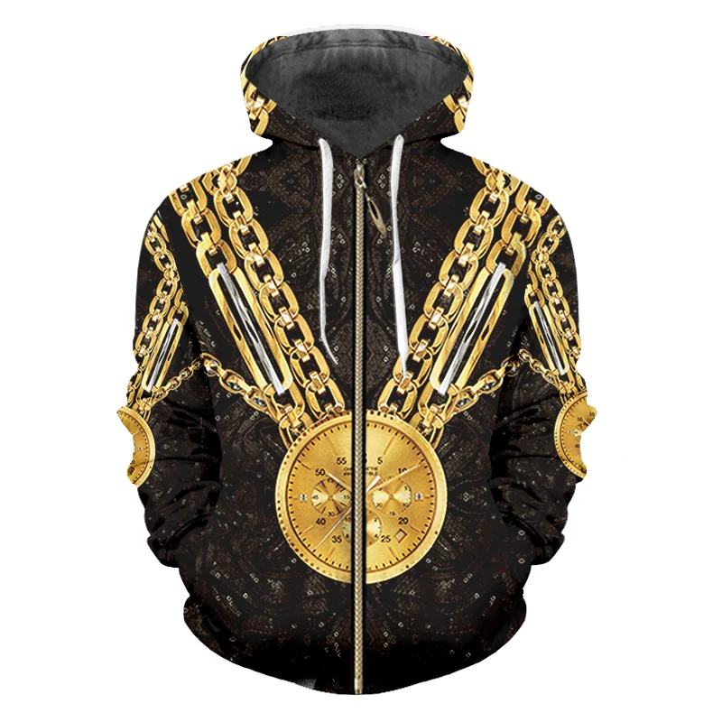 

Gold Chain Gold Watch Zipper Hoodie Men's/women's Long-sleeved Jacket Casual Autumn Sweatshirt 3D Printing Pullover Wholesale