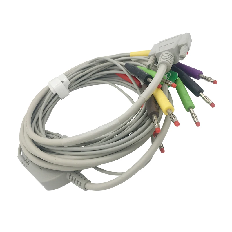 

EKG Cable One Piece 10 Lead Wires DB 15 Pin Plug Banana 4.0 End IEC Standard for Nihon Kohden Biocare Comen EKG Machine