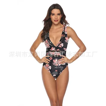 

Sexy Deep V-neck One Piece Swimwear Cut Out Back Cross Women's Swimwear