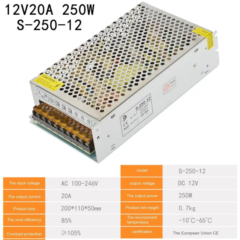 Переключение Питание DC12V 6A 8.5A 10A 12.5A 15A 16.5A 20A 25A 30A 33A 40A 60A AC 220V постоянного тока 12 вольт для детей возрастом от 12 V Светодиодные ленты - Цвет: DC 12V 20A 250WA