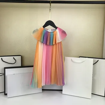 

Girls fashion colorful pleated dress